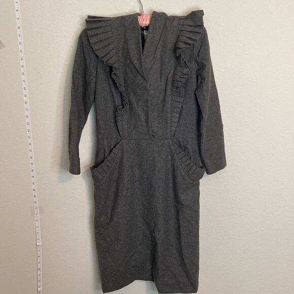 Vintage 1980s Salvatore Ferragamo wool ruffle pleated sheath dress size 40 4 - Picture 1 of 8